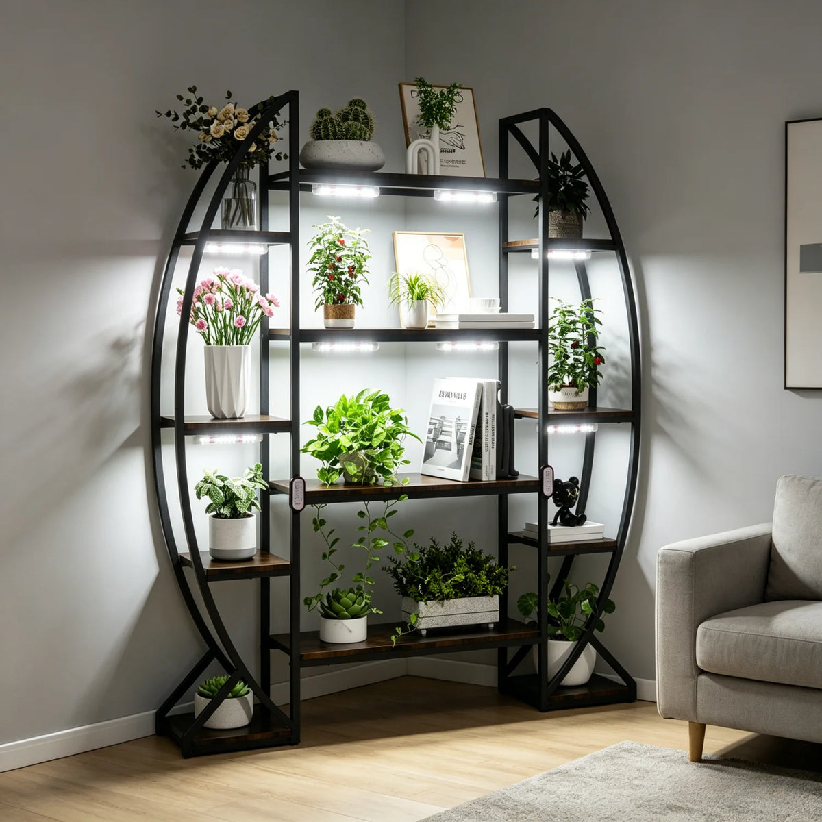 Metal Half Moon Multilayer Plant Stand For Garden Balcony Patio
