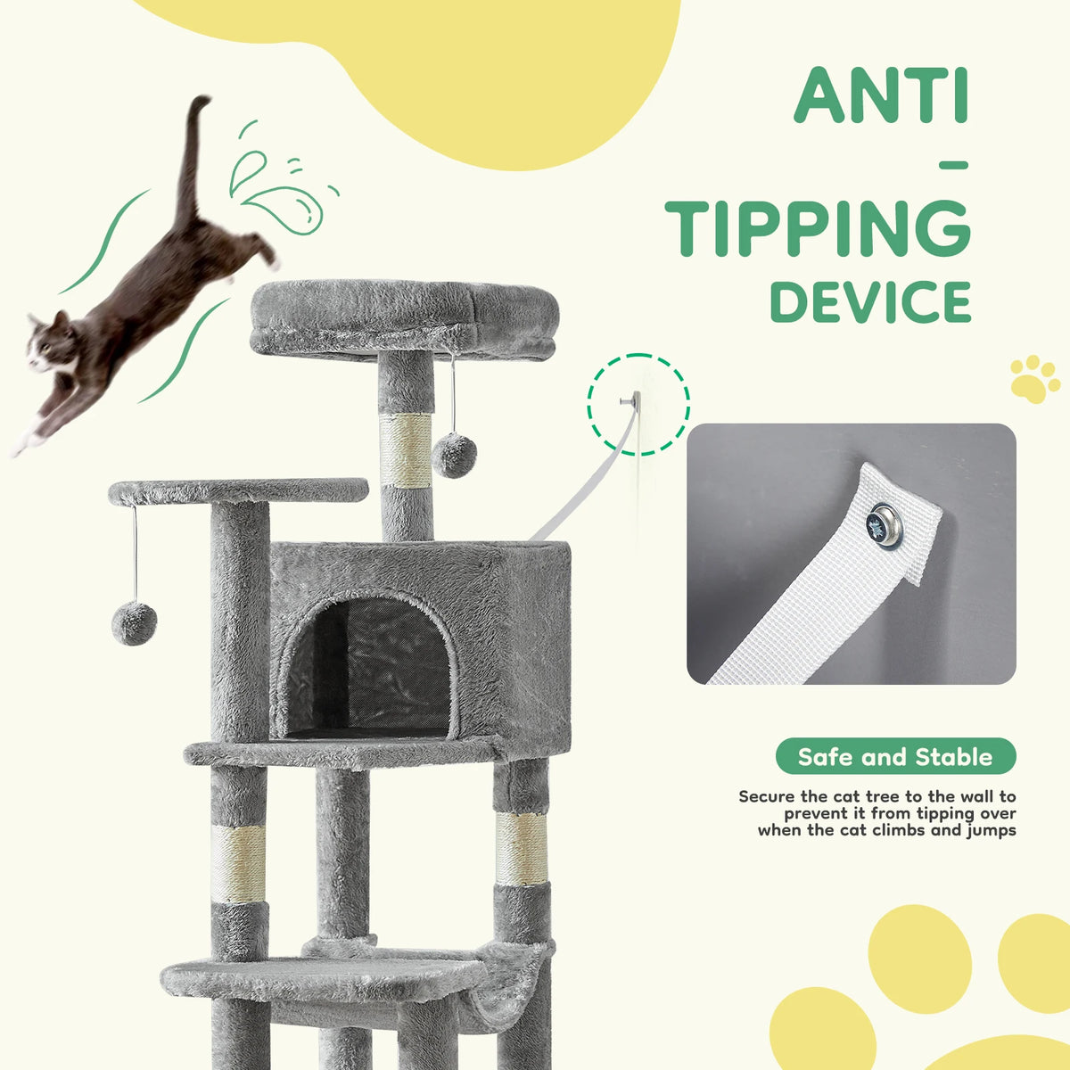 JHK Sturdy Sisal Cat Tree Climbing Tower For Indoor Pets