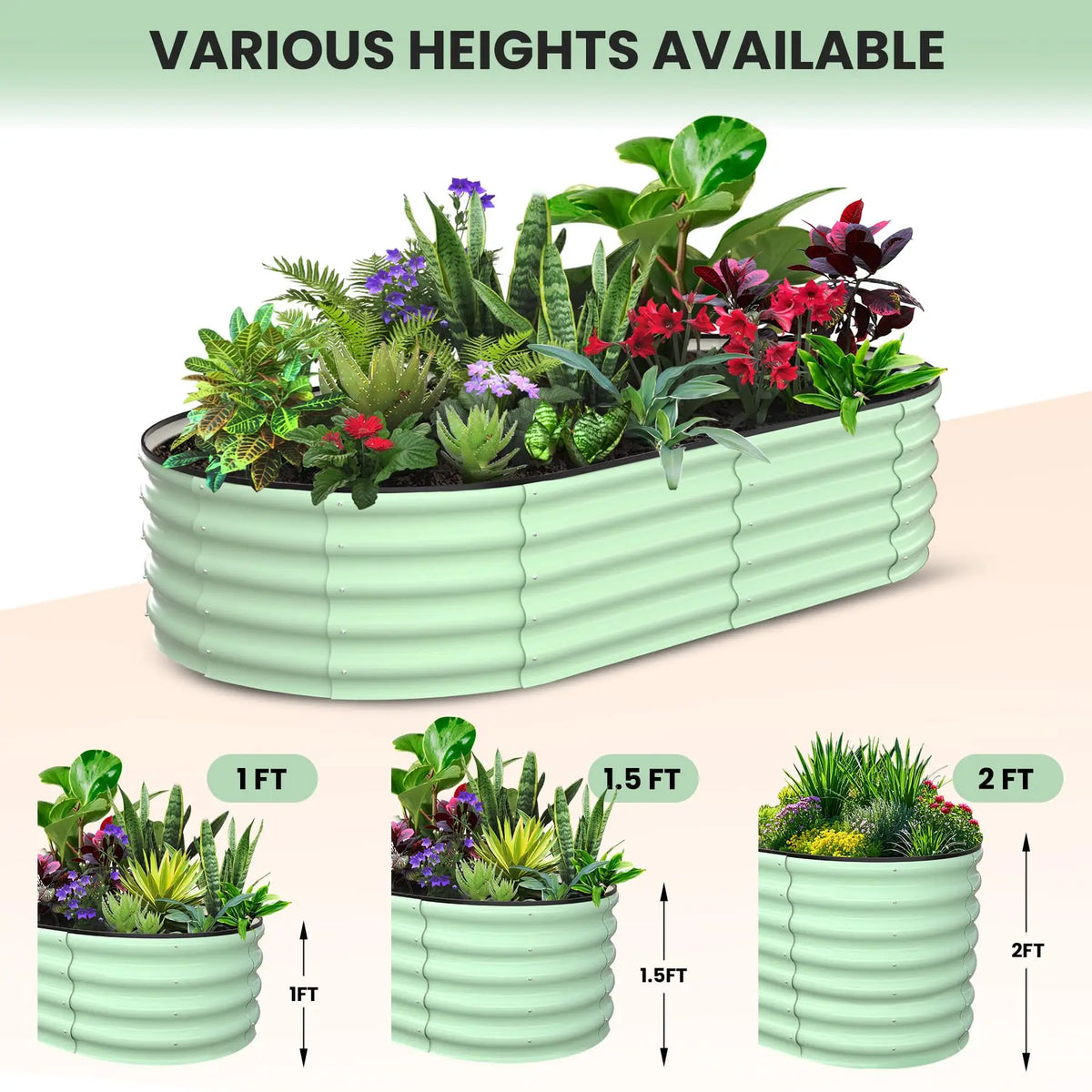 HiMISS Galvanized Steel Raised Garden Bed Planter Box