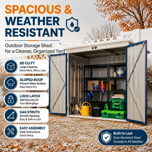 Outdoor Metal Trash Can Storage Shed With Lockable Weatherproof Design
