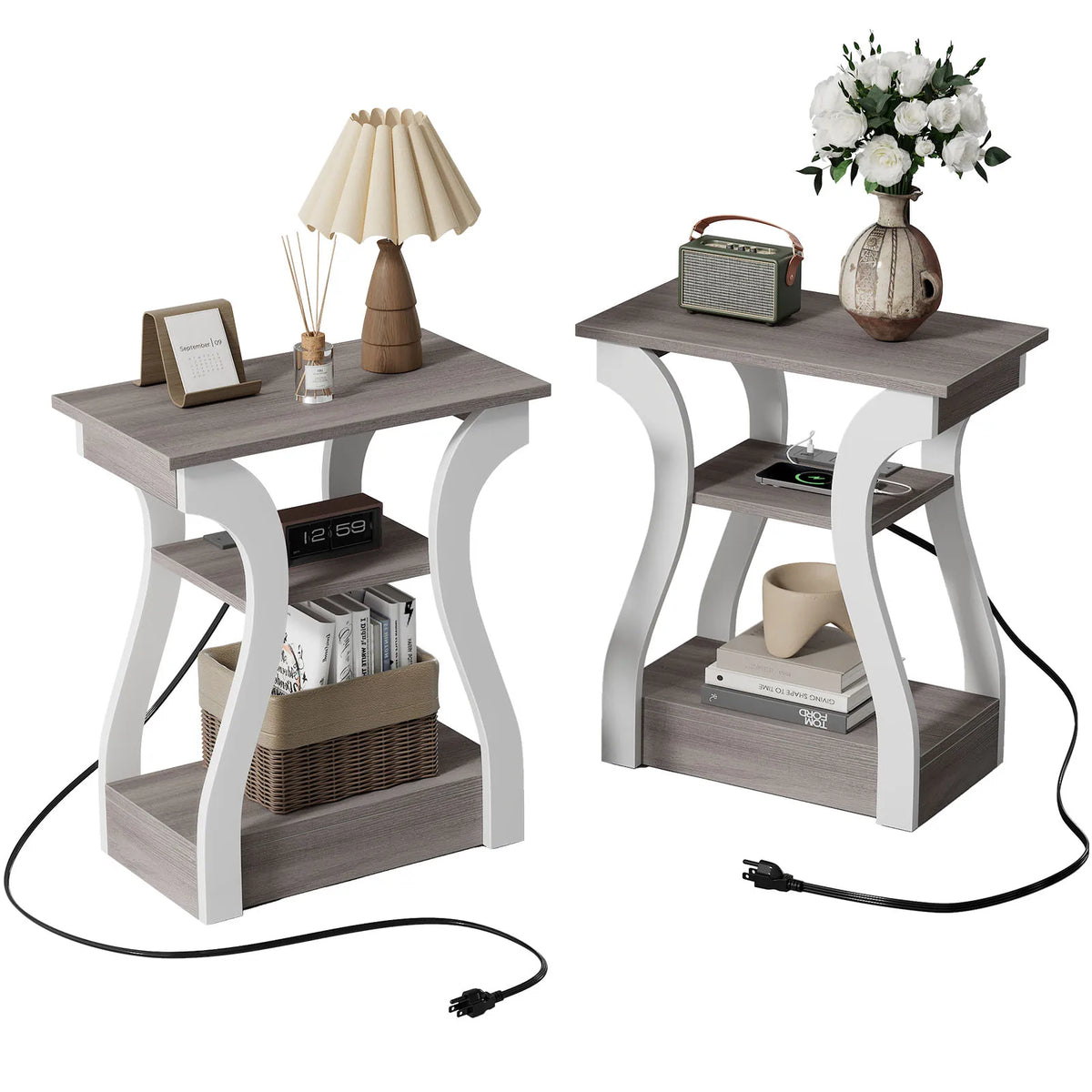 MCQ Modern 3 Tier Living Room Cabinet With Charging Station