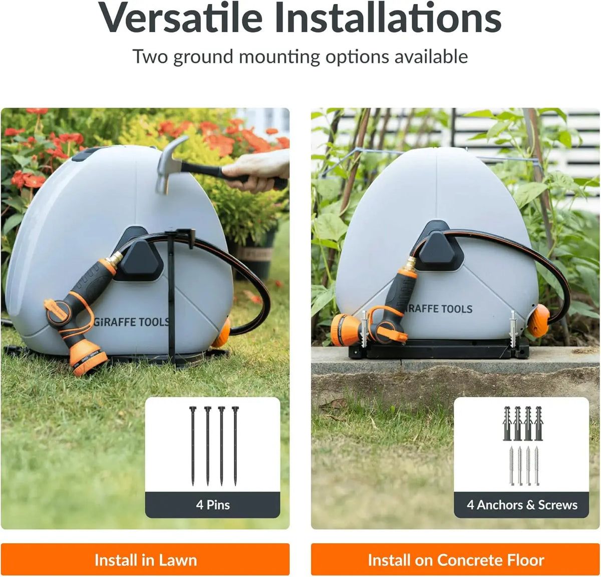 Giraffe Tools Retractable Garden Hose Reel With Automatic Rewind