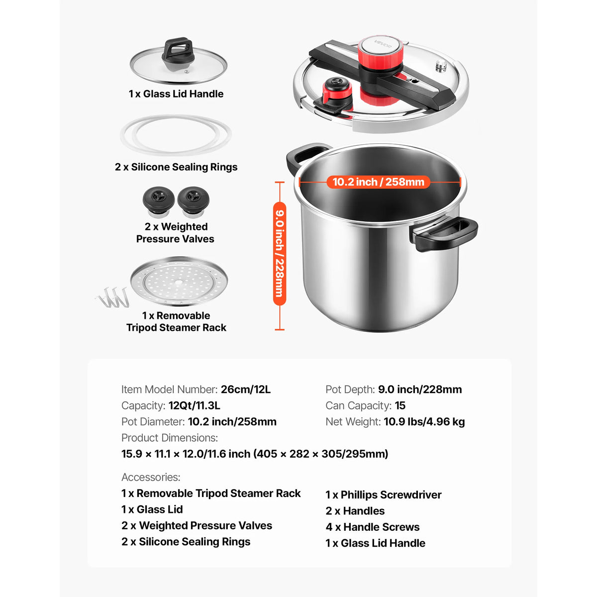 SucceBuy Stainless Steel Pressure Cooker Tempered Glass Lid Steaming Rack