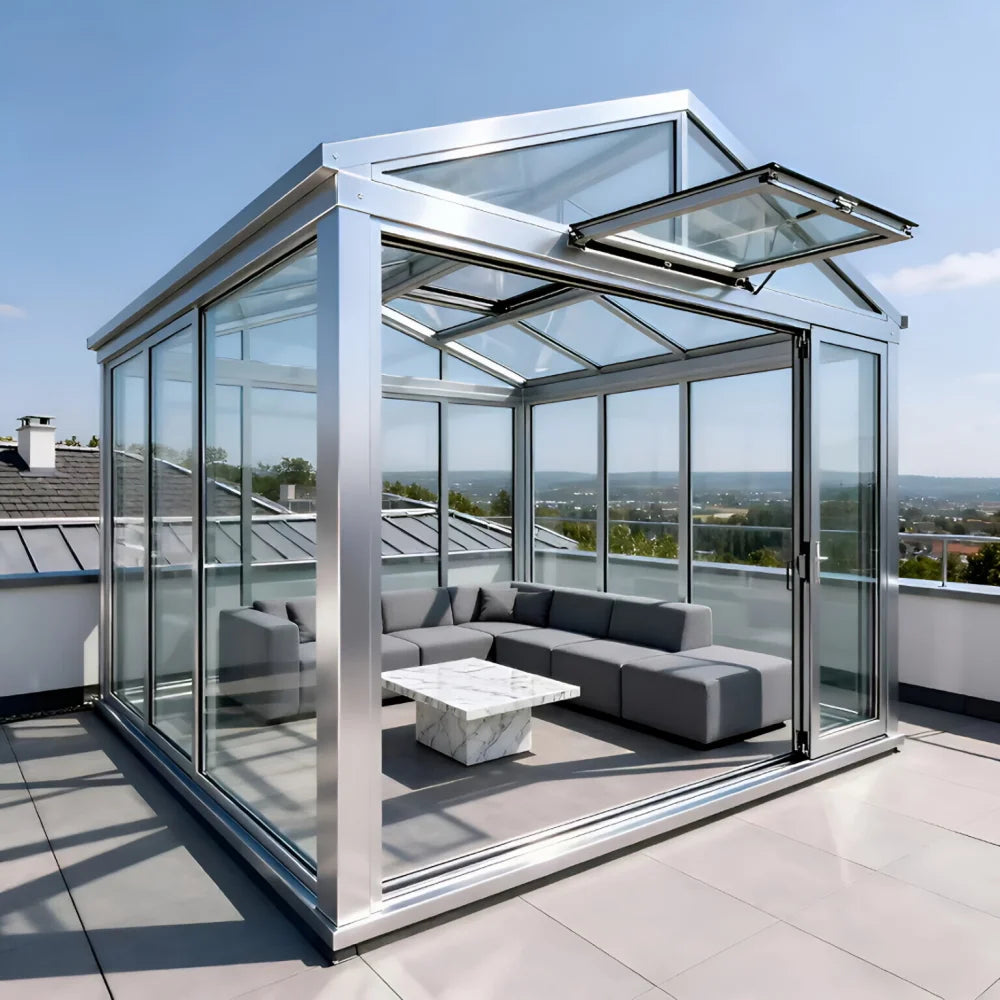 Outdoor Aluminum Glass Sunroom Conservatory With Sliding Glass Door