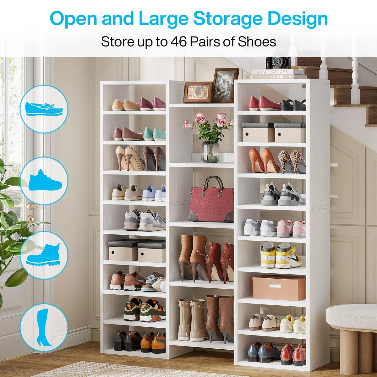 Freestanding Wooden Shoe Rack With Ample Storage Compartments