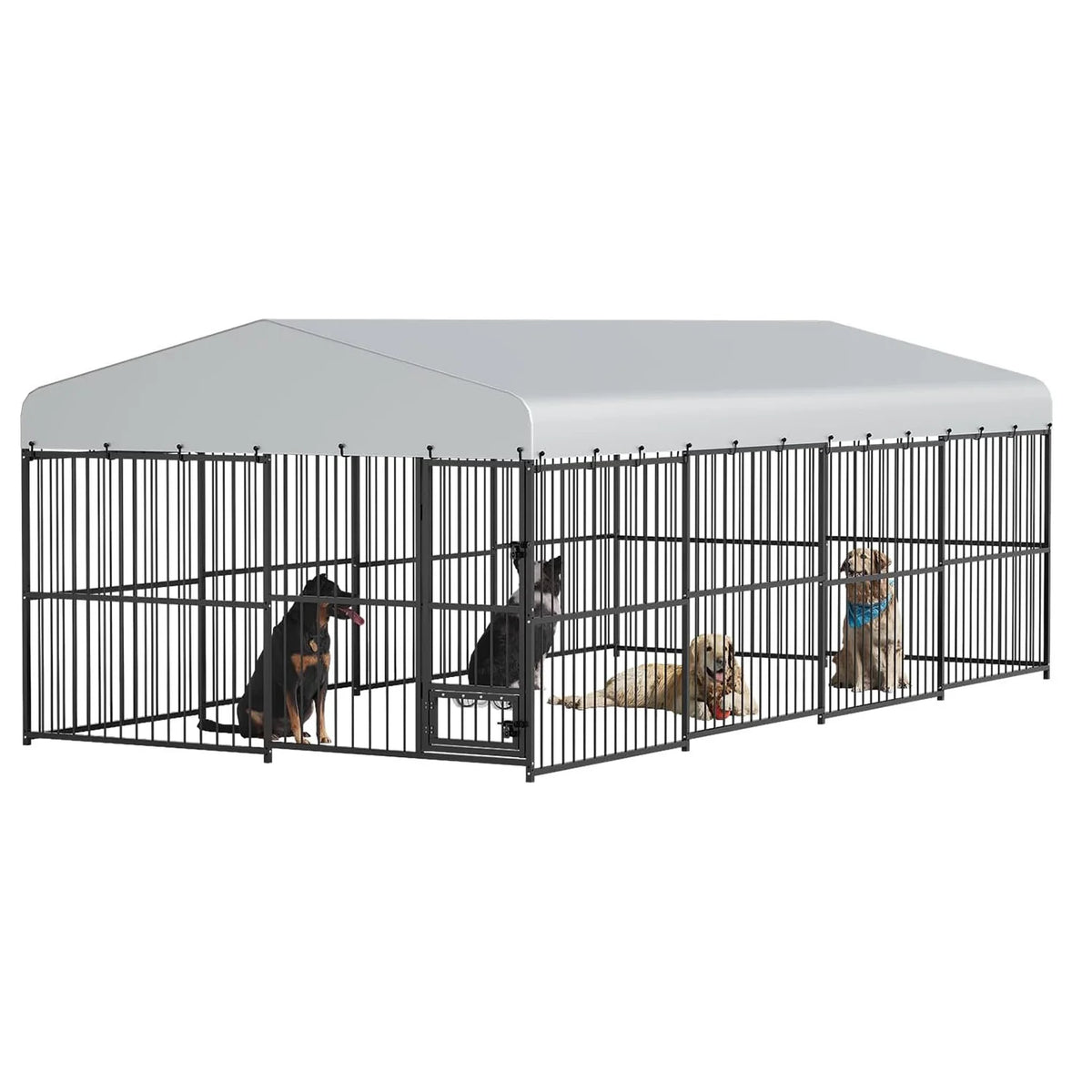 Super Large Outdoor Dog Kennel 20FT Heavy Duty Metal Dog Run Enclosure Walk In Dog Cage with Iron Alloy Frame Secure Gate Feed Access Modular Panels A Frame Top Pet Pen for Dogs Chickens Ducks Geese Backyard Garden Farm