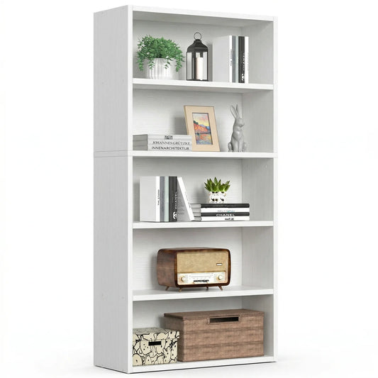 Mcq Five Tier Wooden Bookshelf Open Standing Bookcase Home Furniture
