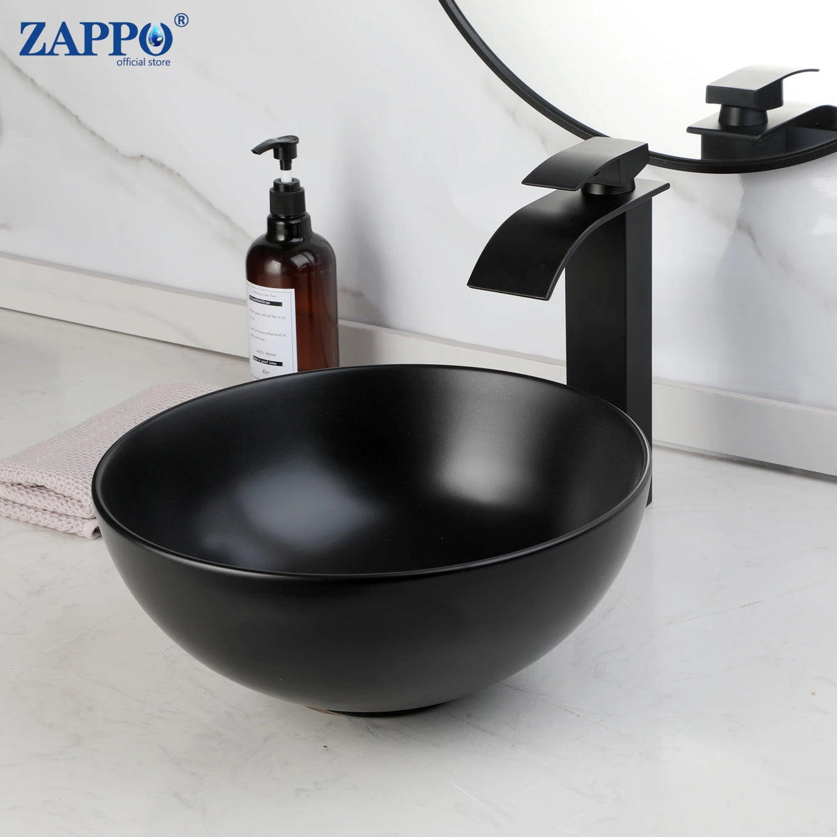 MEKKHALA Ceramic Vessel Sink Set With Waterfall Faucet