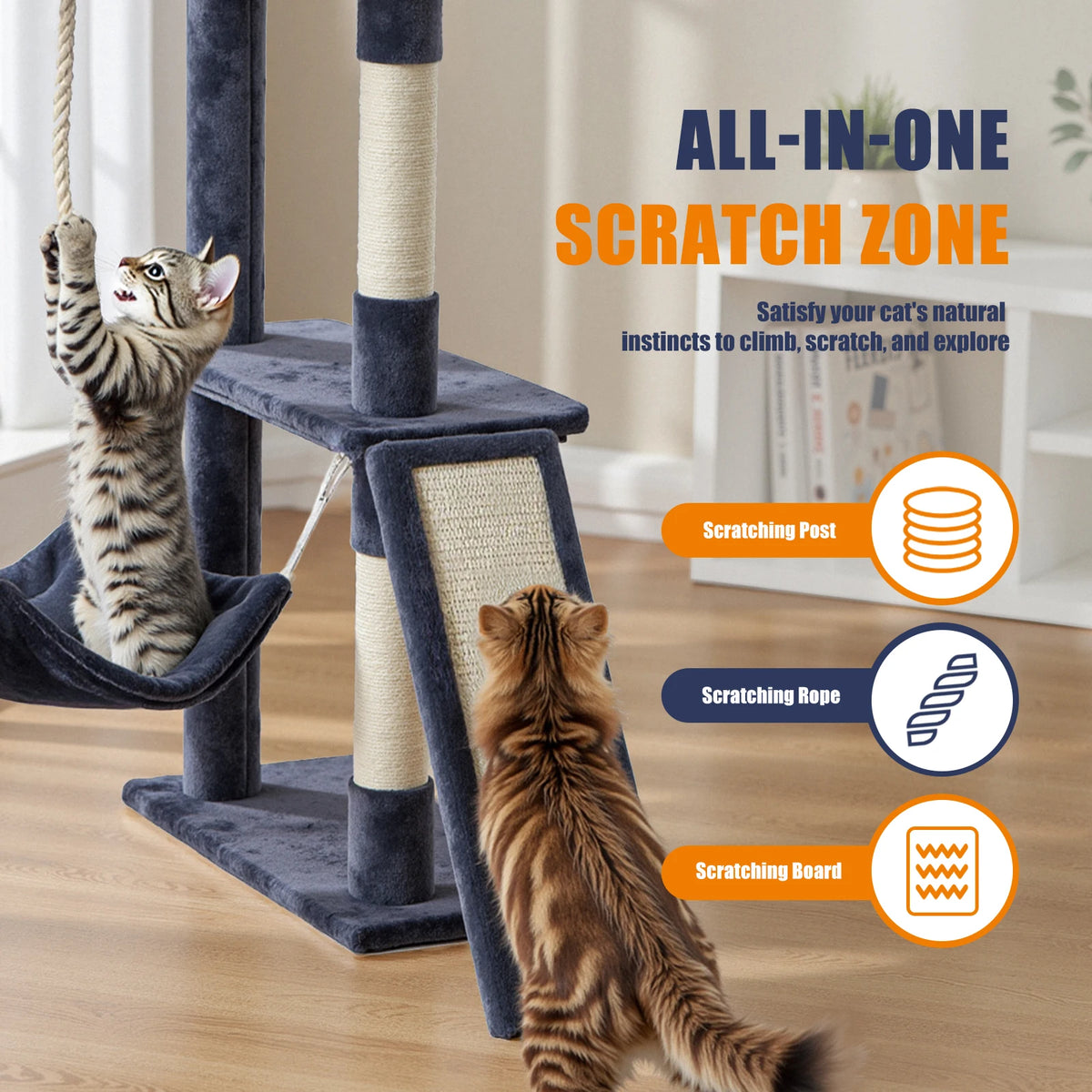 JHK Tall Multi Tier Cat Tree With Sisal Scratching Posts