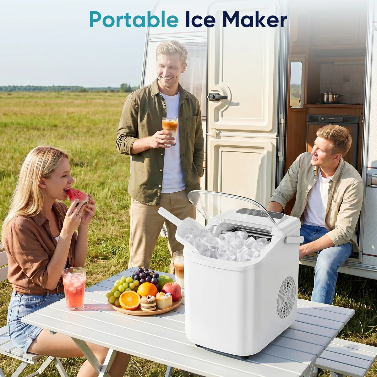 Compact Countertop Portable Ice Maker With Handle And Scoop