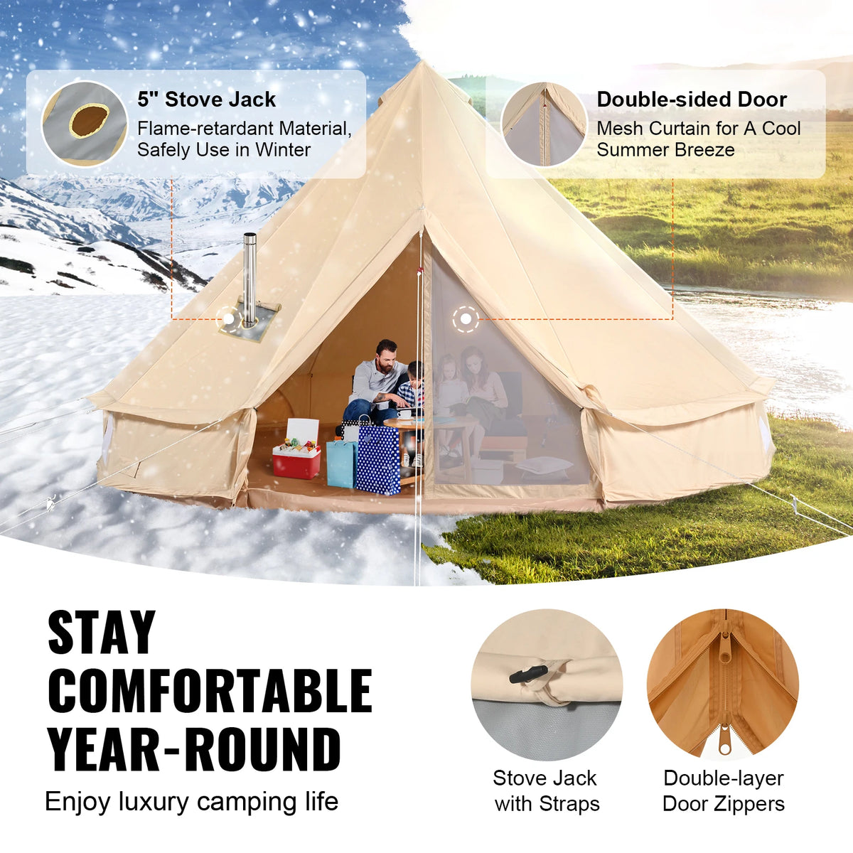 SucceBuy Canvas Bell Tent With Stove Jack For Camping