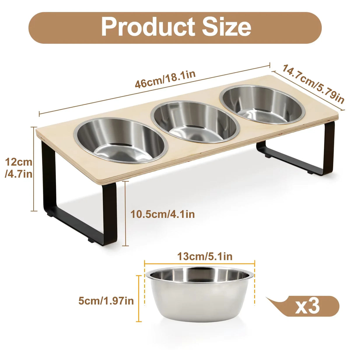 Elevated Cat Feeder With Tilted Stainless Steel Bowls And Mat