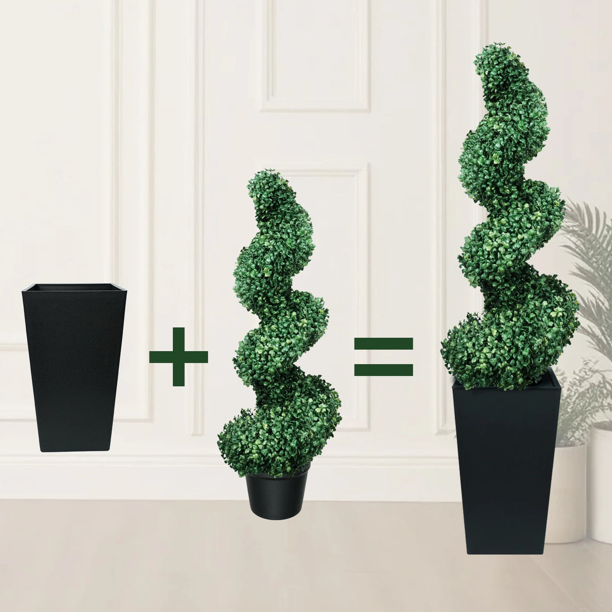 Olitree Artificial Boxwood Spiral Topiary Trees With Planters