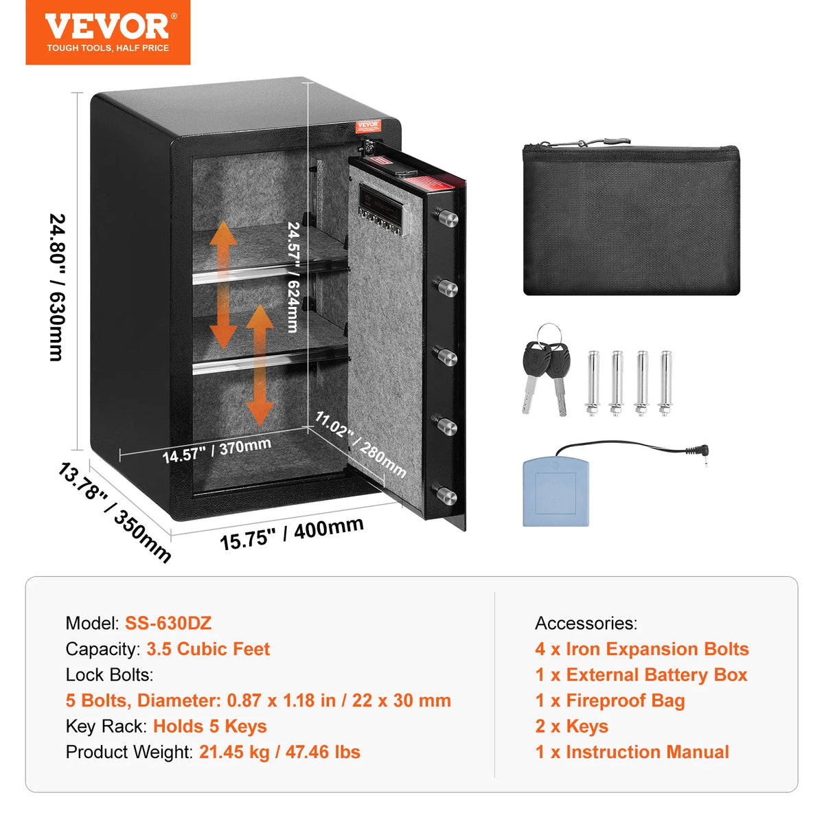 SucceBuy Fireproof Safe Box With Fingerprint And Key Lock