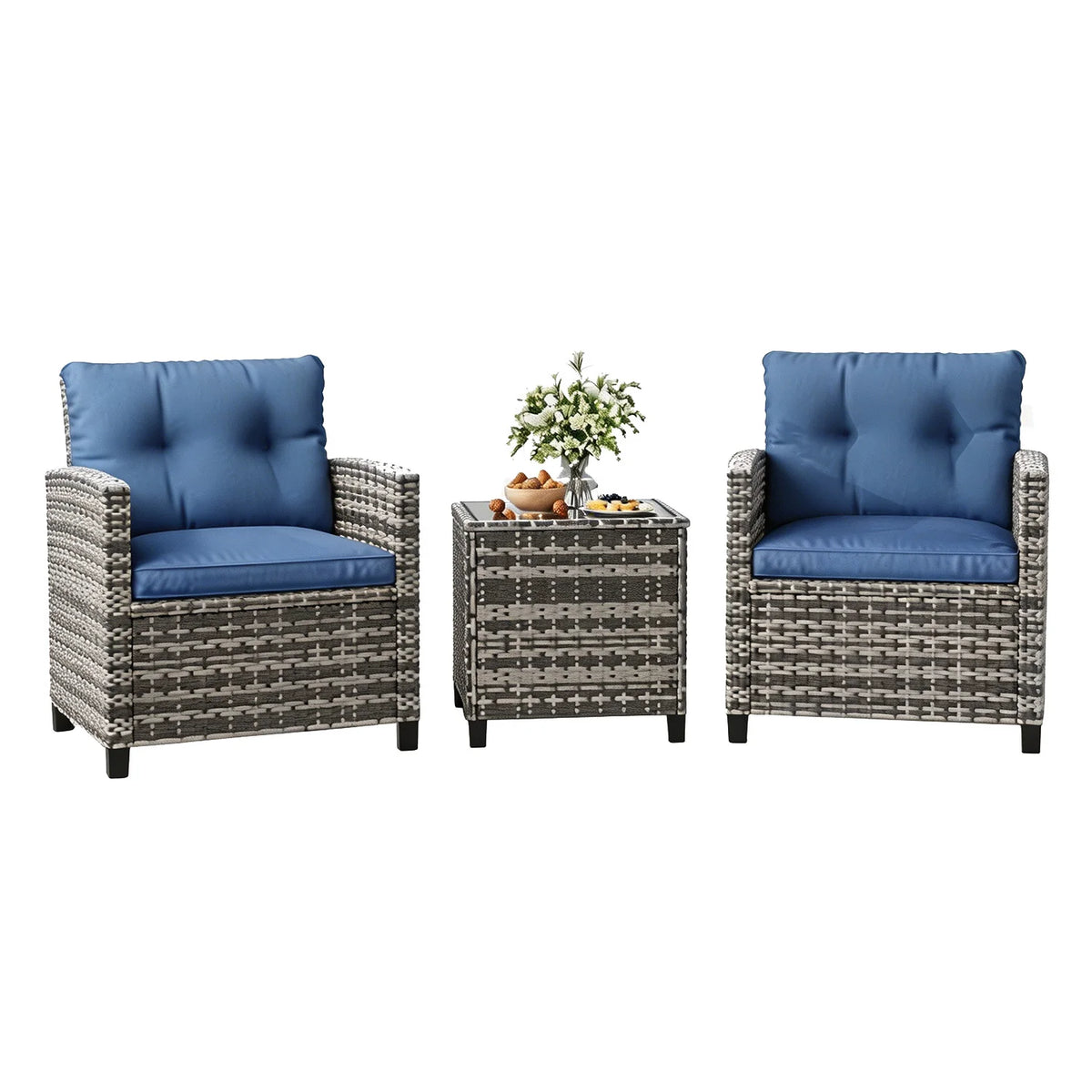 HiMISS Outdoor Wicker Bistro Set With Cushions And Coffee Table