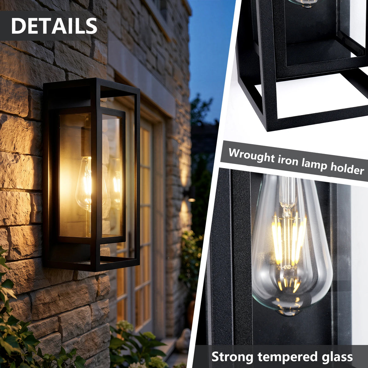 ARLGSITE 14" Black Outdoor Wall Lights, Waterproof Exterior Lanterns with Clear Glass for Porch Garage, 2-Pack