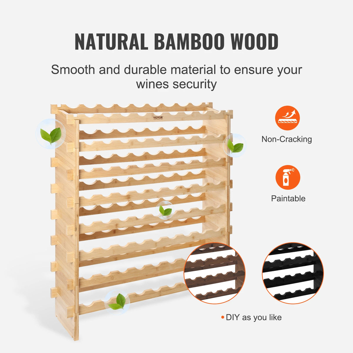 SucceBuy Bamboo Stackable Modular Wine Rack Free Standing Cellar Display