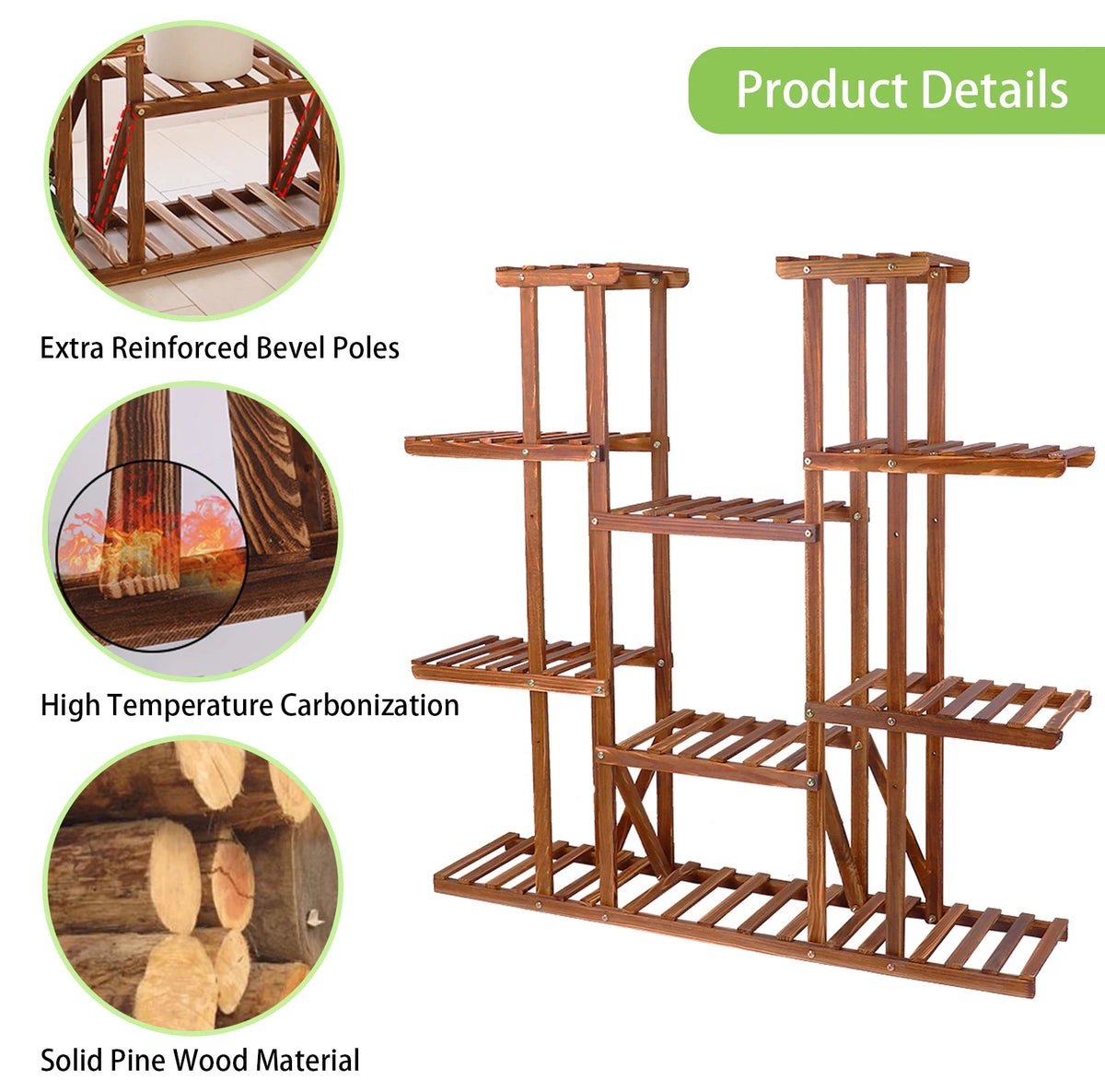 Wisfor Wooden Plant Shelf Multi Tier Flower Pot Display Stand