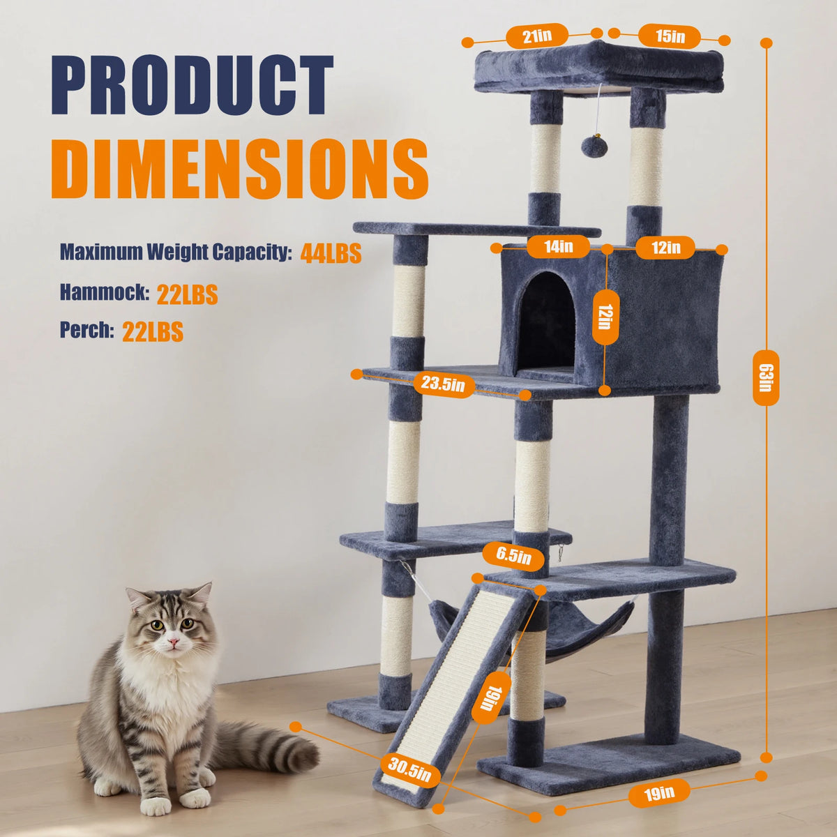 JHK Tall Multi Tier Cat Tree With Sisal Scratching Posts