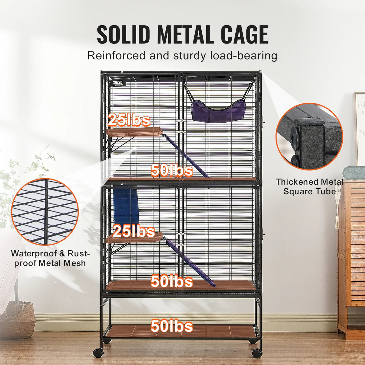 SucceBuy Rolling Metal Small Animal Cage With Four Tier Design