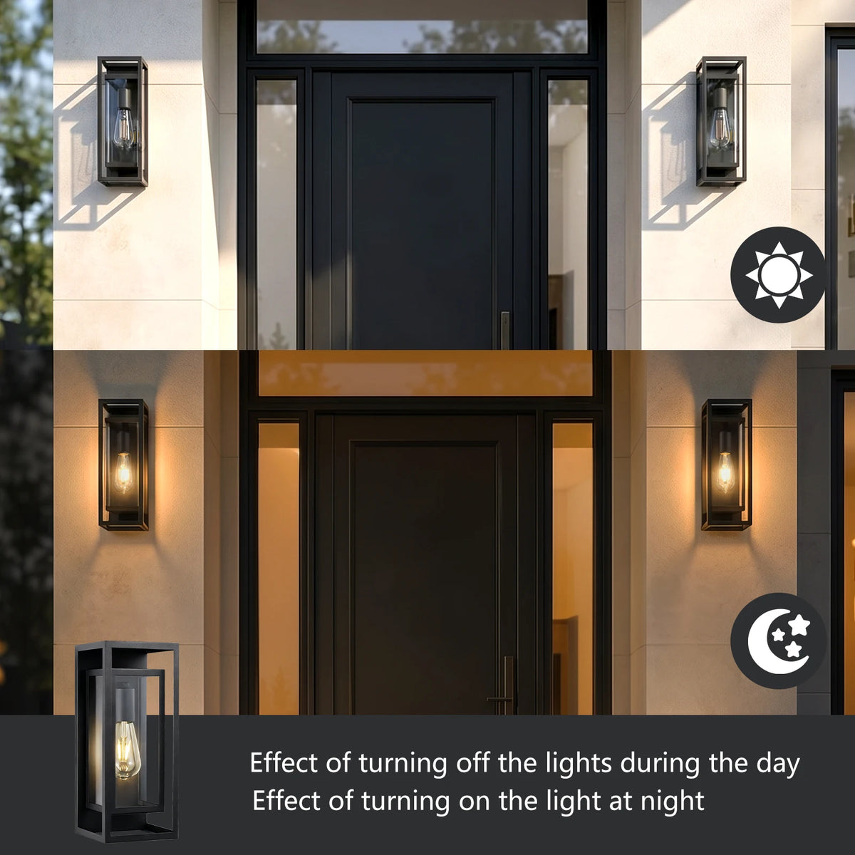 ARLGSITE 14" Black Outdoor Wall Lights, Waterproof Exterior Lanterns with Clear Glass for Porch Garage, 2-Pack