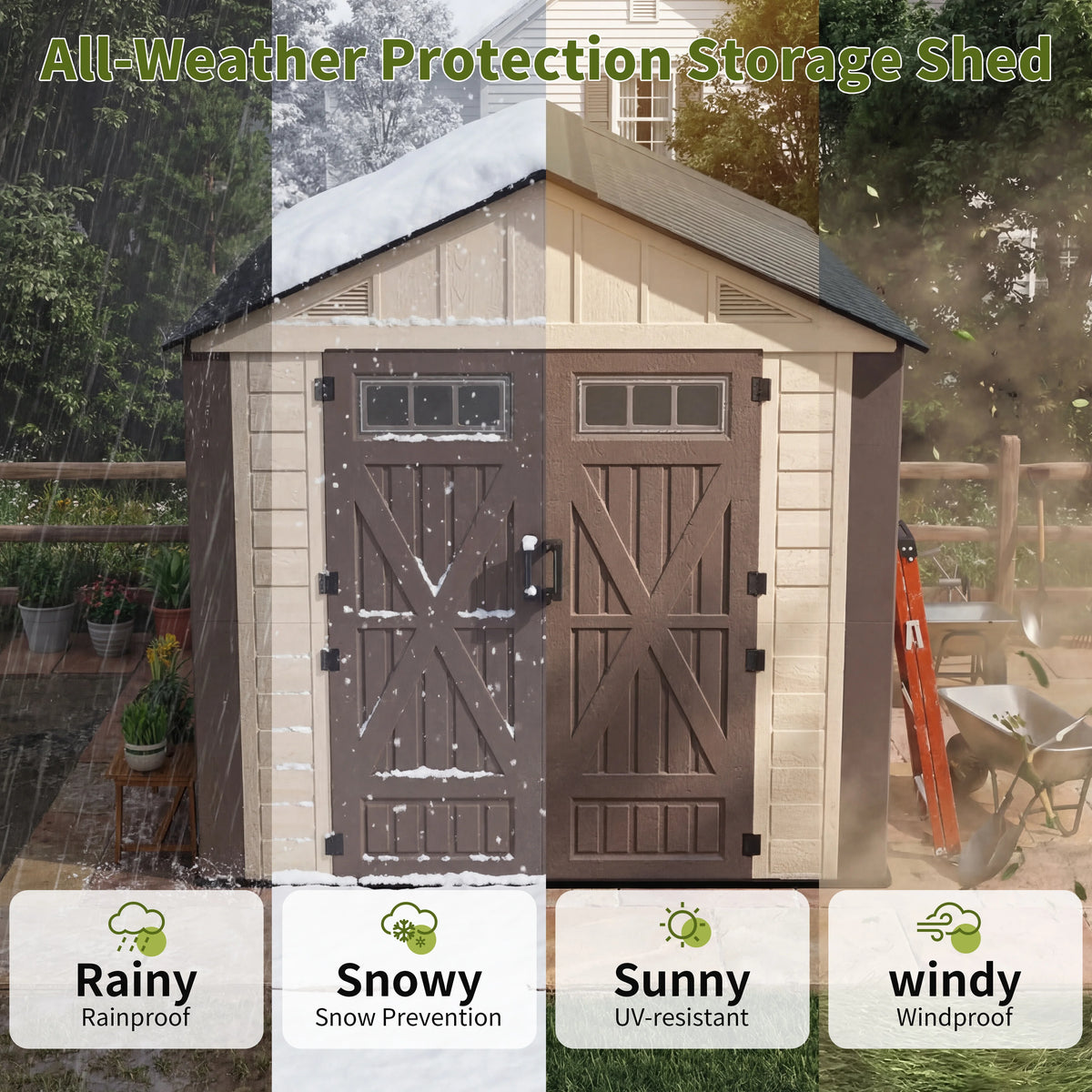 VIWAT Outdoor Resin Storage Shed With Lockable Door And Windows
