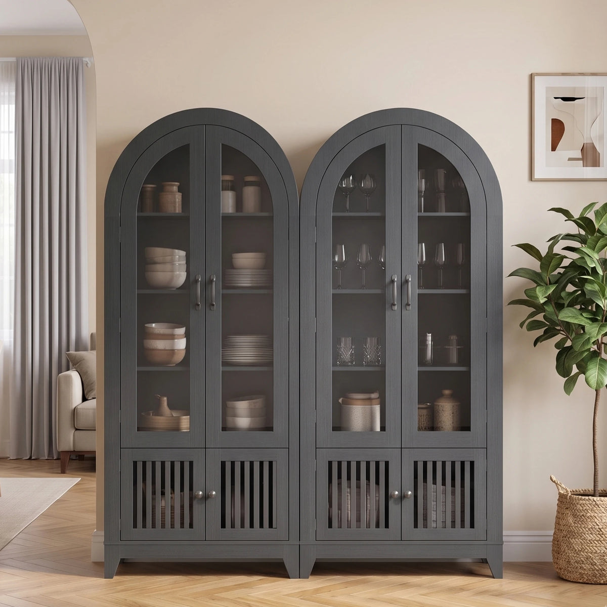 TCGBKAF Arched Kitchen Pantry Cabinet With Adjustable Shelves