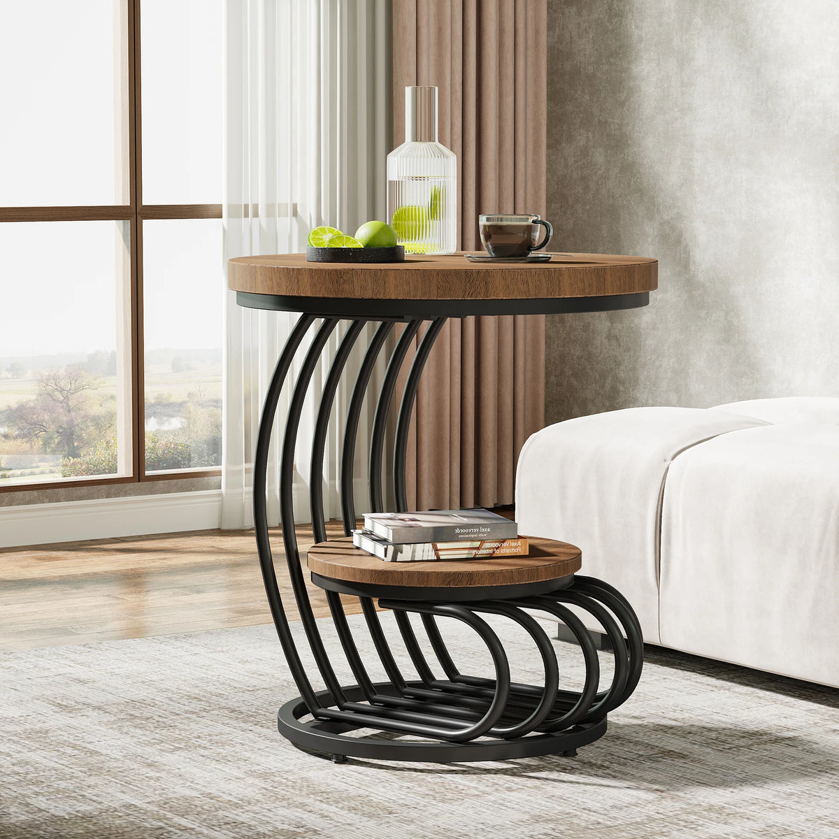 Tribesigns Two Tier Faux Marble End Table With Storage Shelf