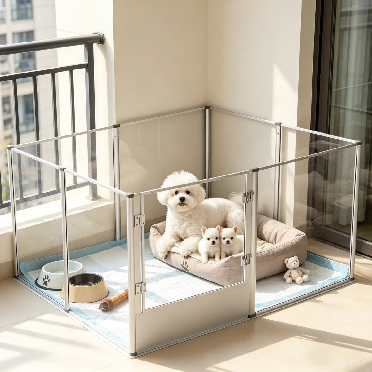 8 Panels Acrylic Dog Playpen Fence with Waterproof Fertility Pad for Cats Puppies Whelping Pen Box Dog Cage Pet Supplies