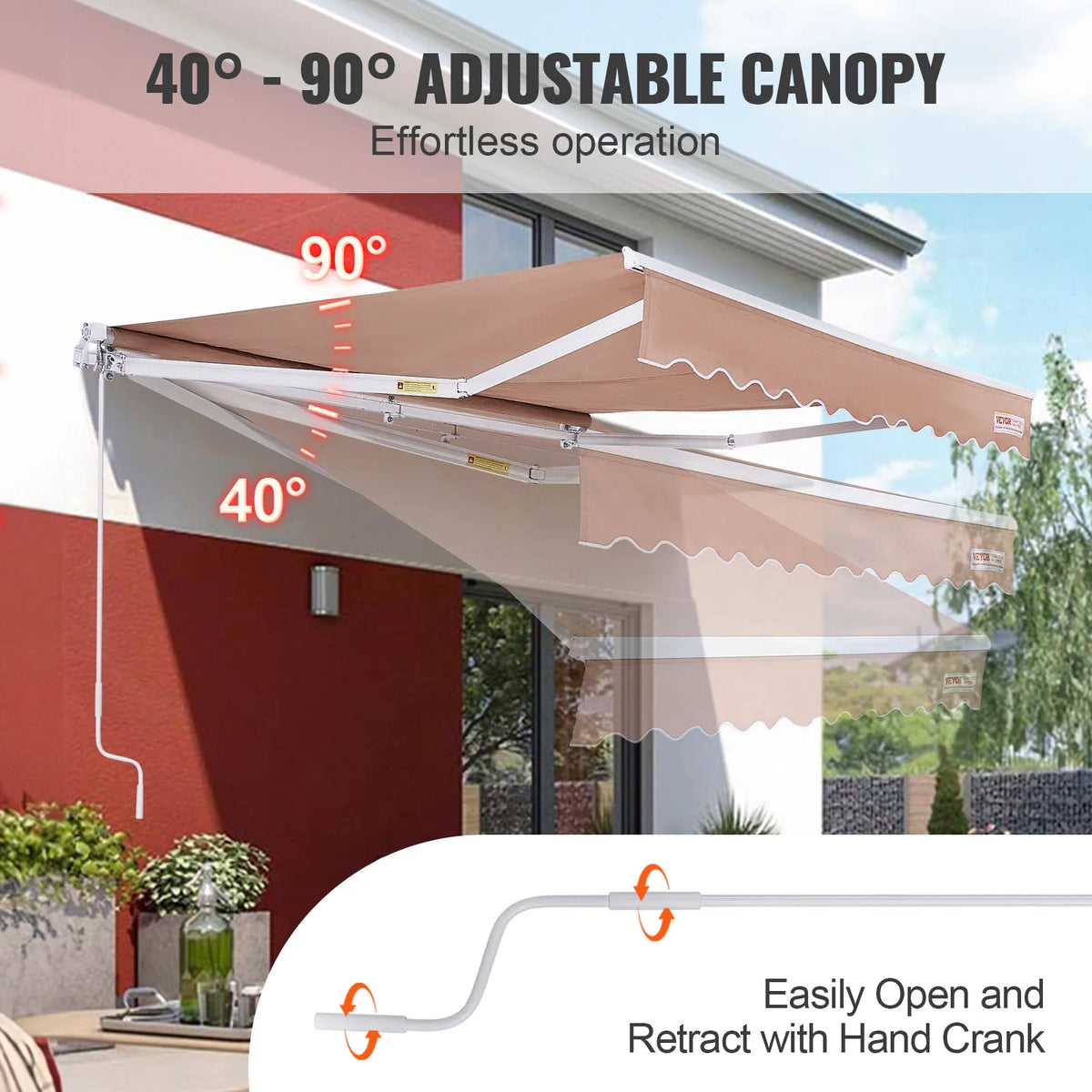 SucceBuy Manual Retractable Awning For Outdoor Patio Sun Protection