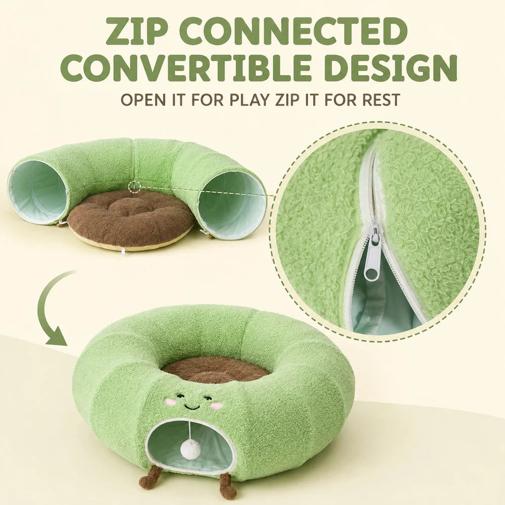 Convertible Cat Tunnel Bed With Removable Cushion And Play Hideaway
