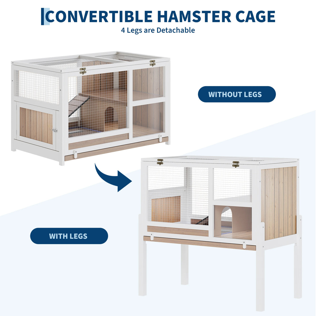 HiMISS Wooden Guinea Pig Cage With Stand And Pullout Tray