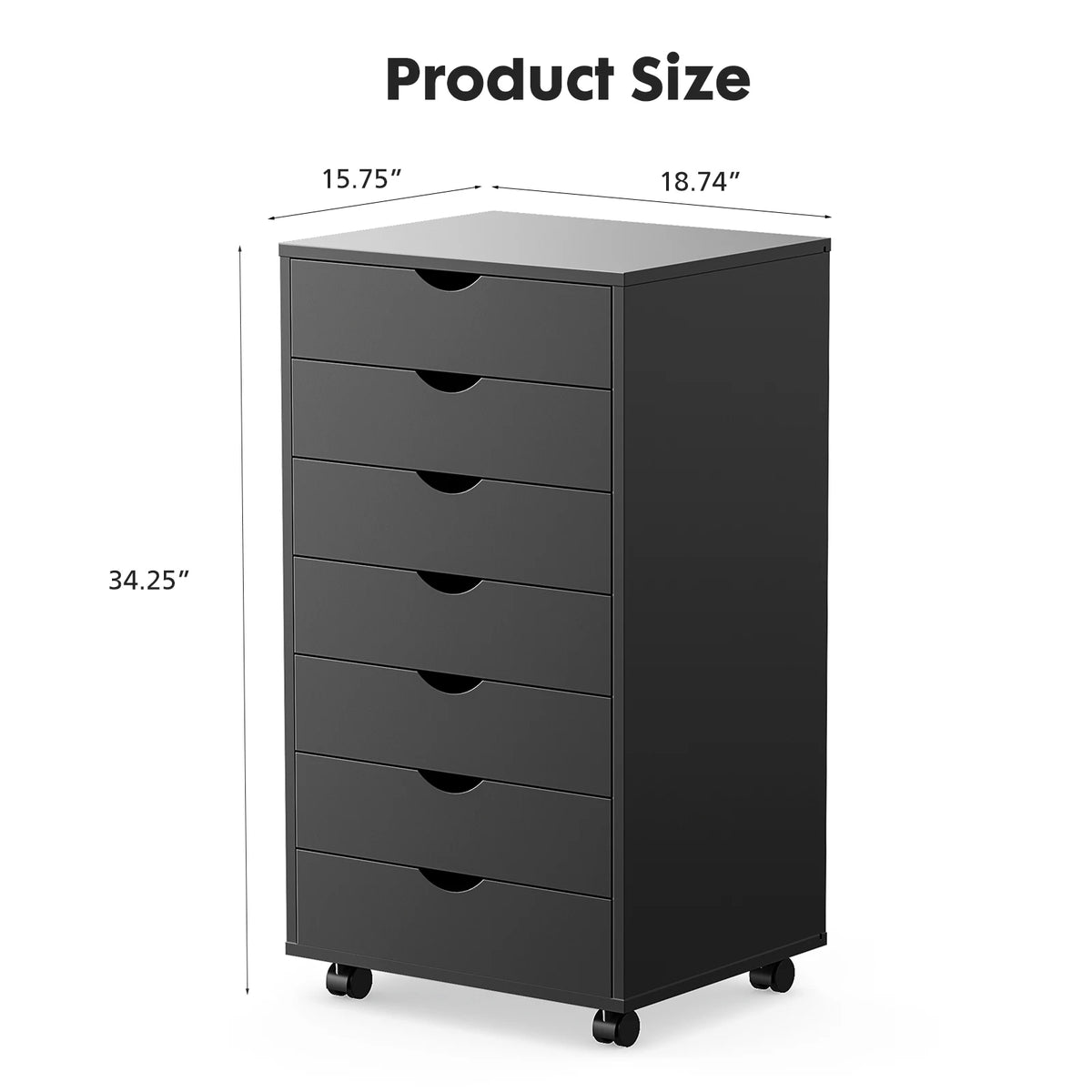 JHK 7 Drawer Wood Rolling Storage Cabinet With Spacious Compartments