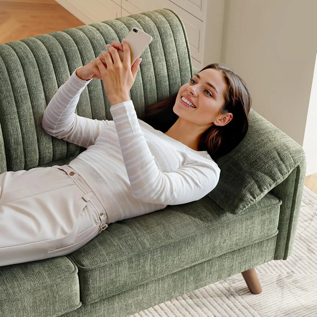 Onbrill Modern Chenille Fabric Loveseat Sofa With High Legs