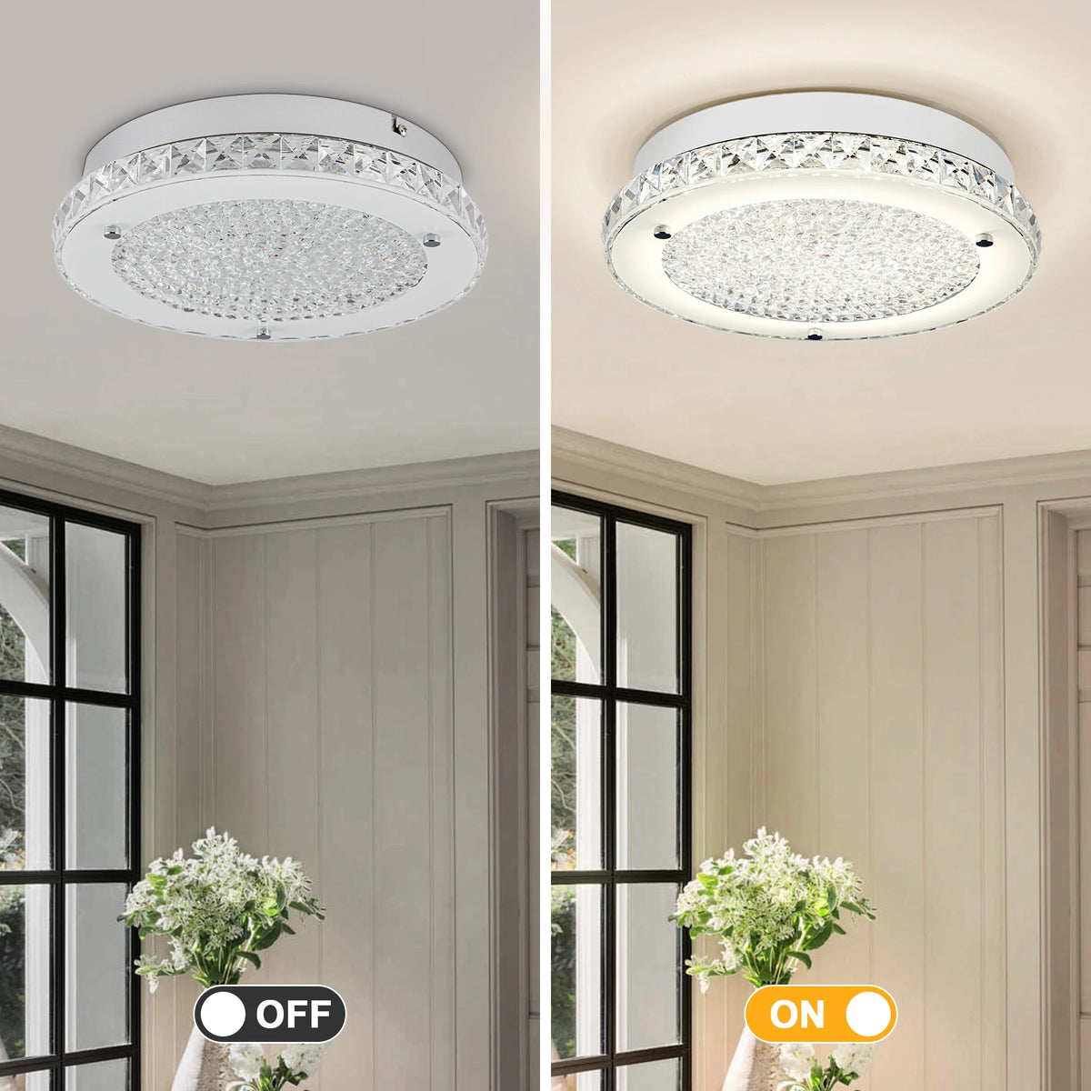 Modern Crystal Ceiling Light 11in Circular LED 18w 3000k/4000k/5000k Living Room Bedroom Study Home Decor Lighting