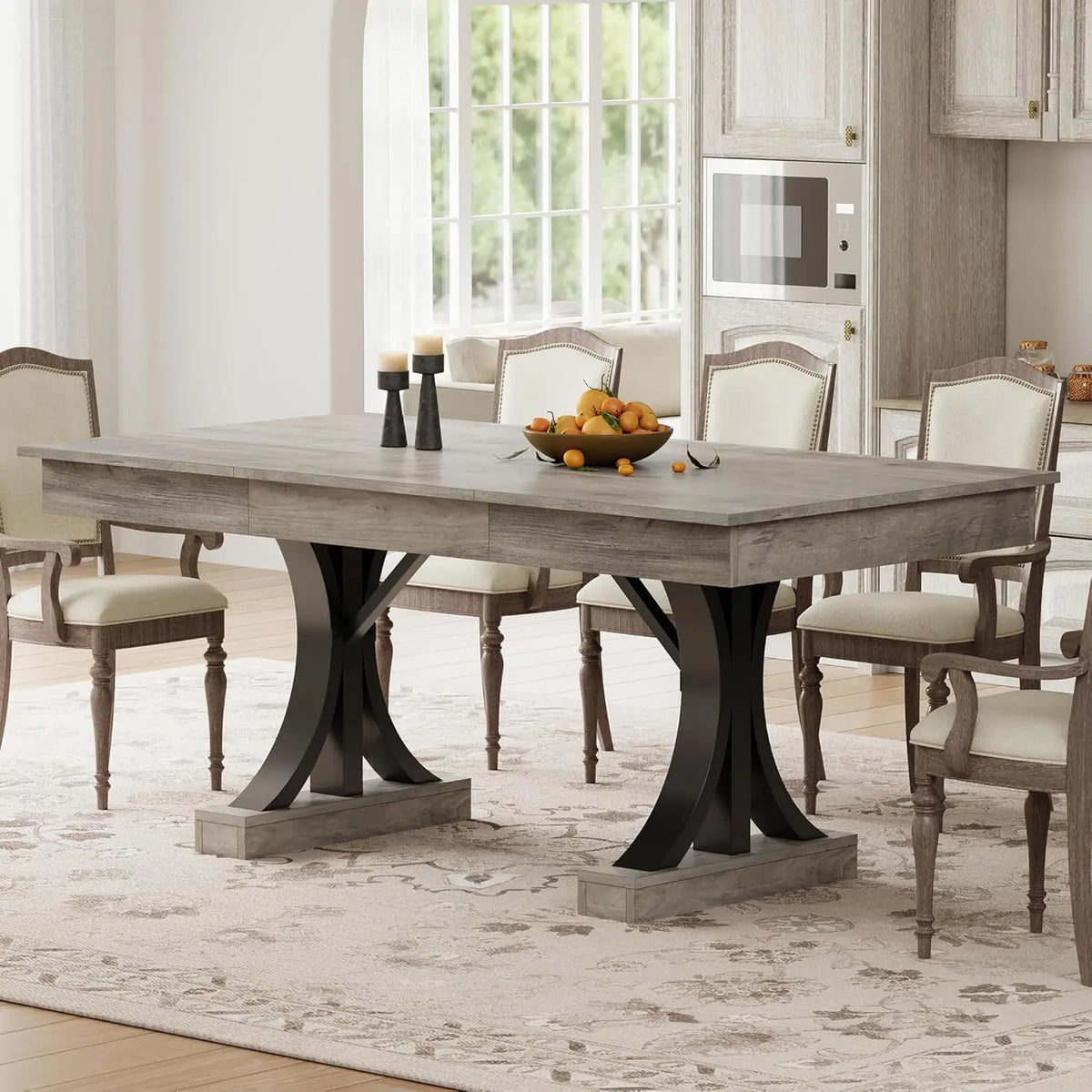HiMISS Modern Dining Table With Storage Drawers And Metal Frame