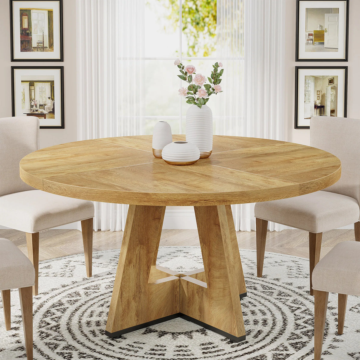Tribesigns Round Farmhouse Kitchen Table For Dining Room Modern Design
