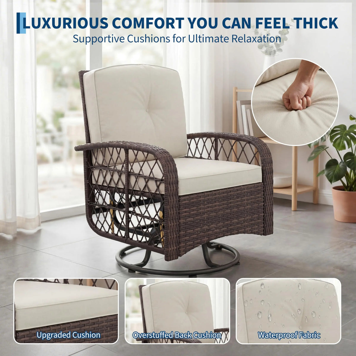 HiMISS Outdoor Wicker Conversation Set With Swivel Rocker Chairs