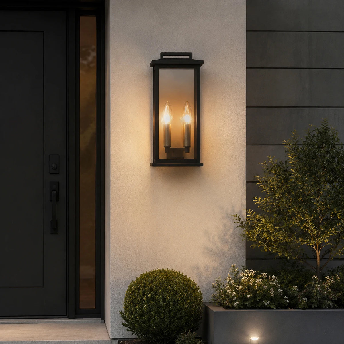 Dusk to Dawn Outdoor Wall Sconce, 14" Outside Wall Lights, Modern Black Wall Mount Light Fixture, Waterproof Exterior Lighting Fixtures for House, Porch, Garage(not included bulbs)