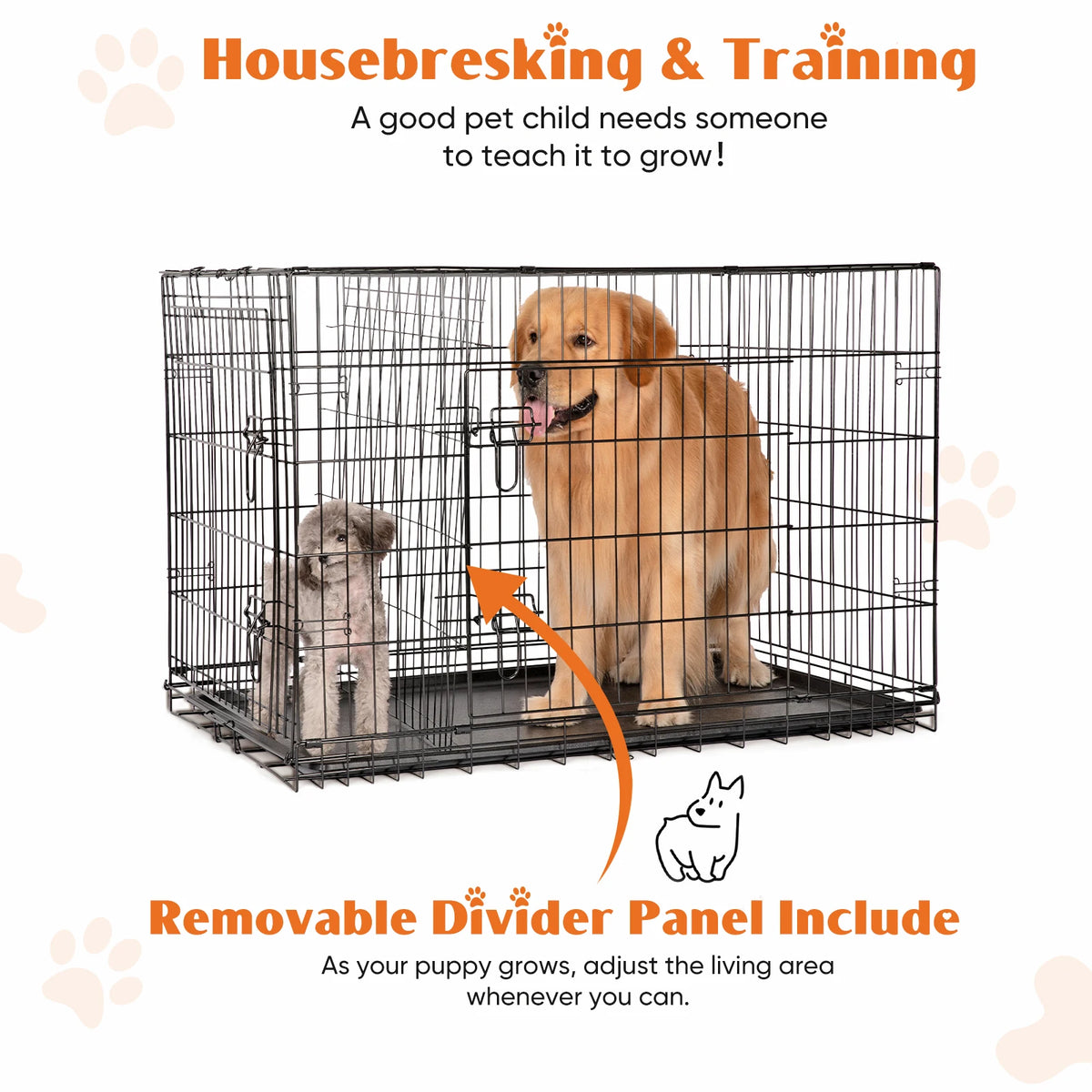 JHK Double Door Folding Metal Wire Dog Crate Leakproof Pan