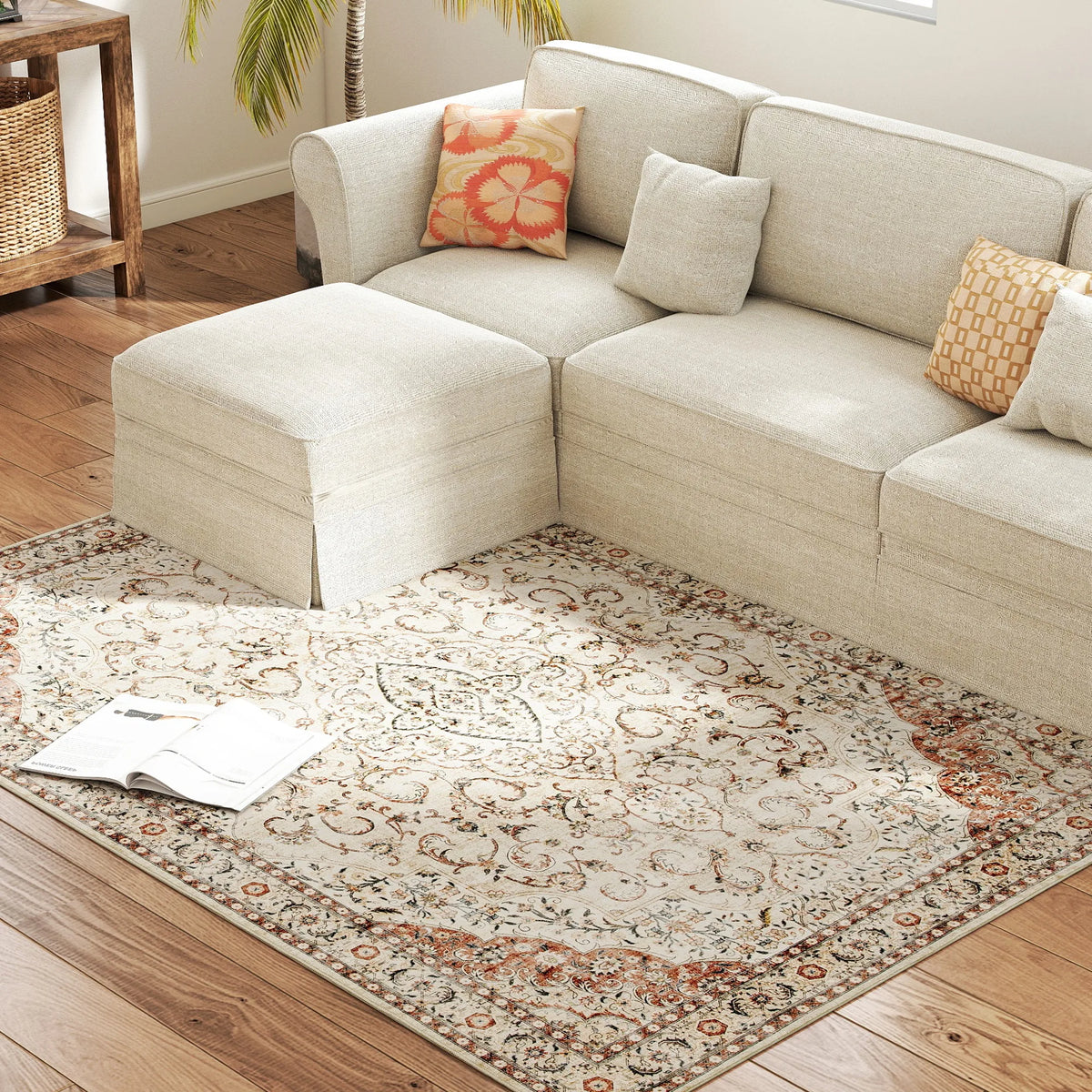 Homcom Machine Washable Vintage Oriental Medallion Area Rug