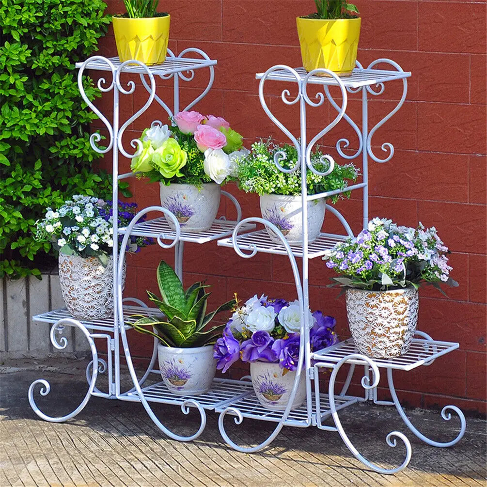 Four Tier Metal Plant Stand For Indoor Outdoor Garden Rack
