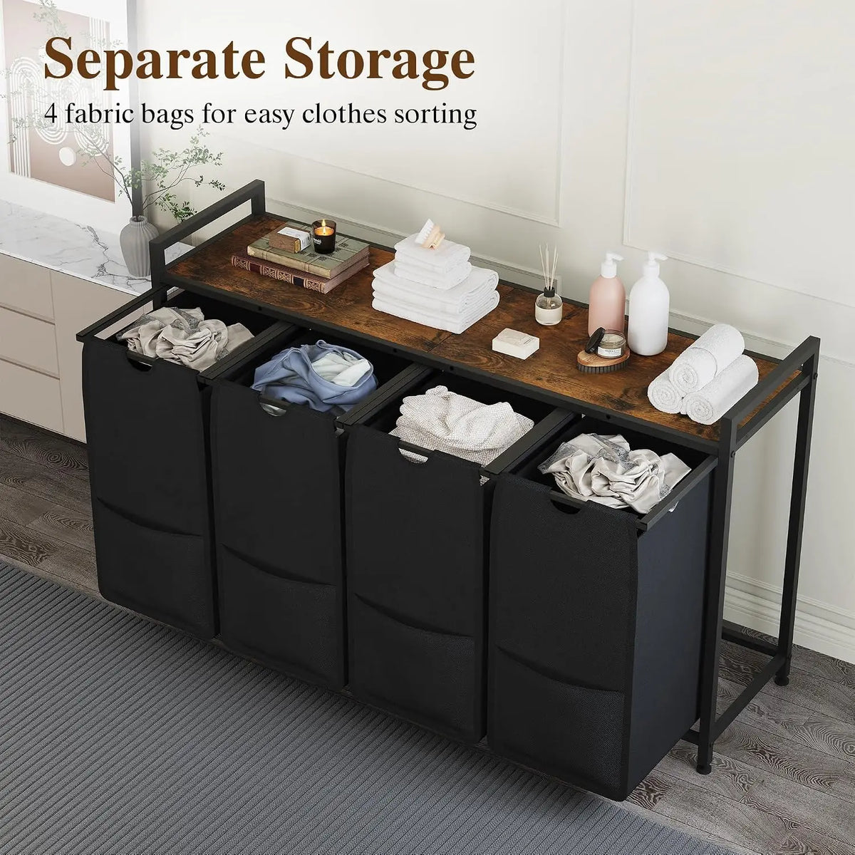 Garvee 4 Compartment Laundry Sorter with Shelf Hamper
