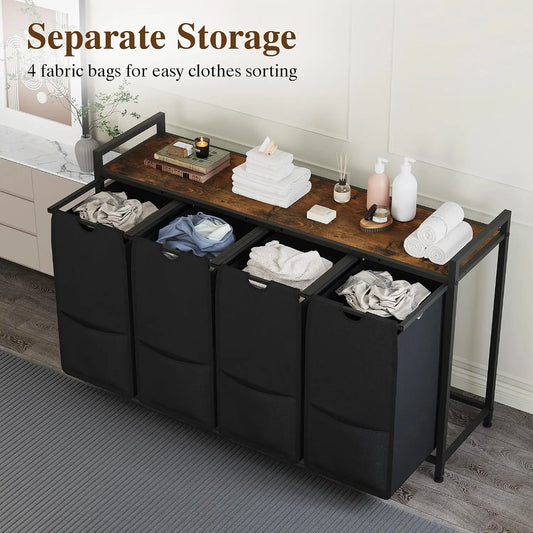 Garvee 4 Compartment Laundry Sorter with Shelf Hamper