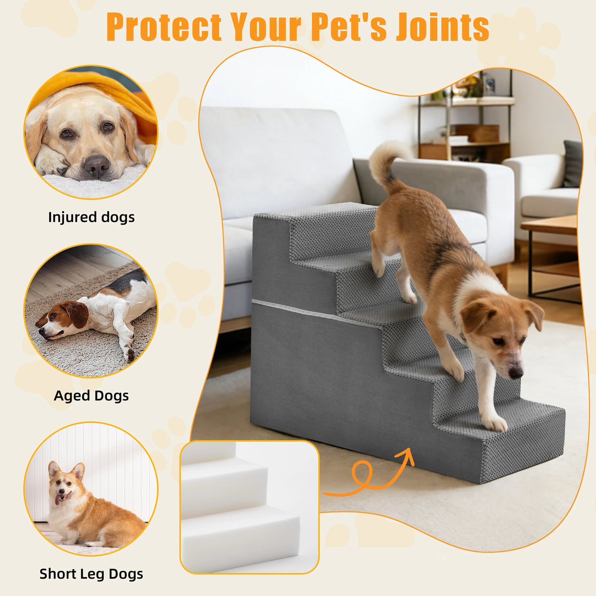 Foam Dog Stairs Ramp With Curved Non Slip Climbing Steps