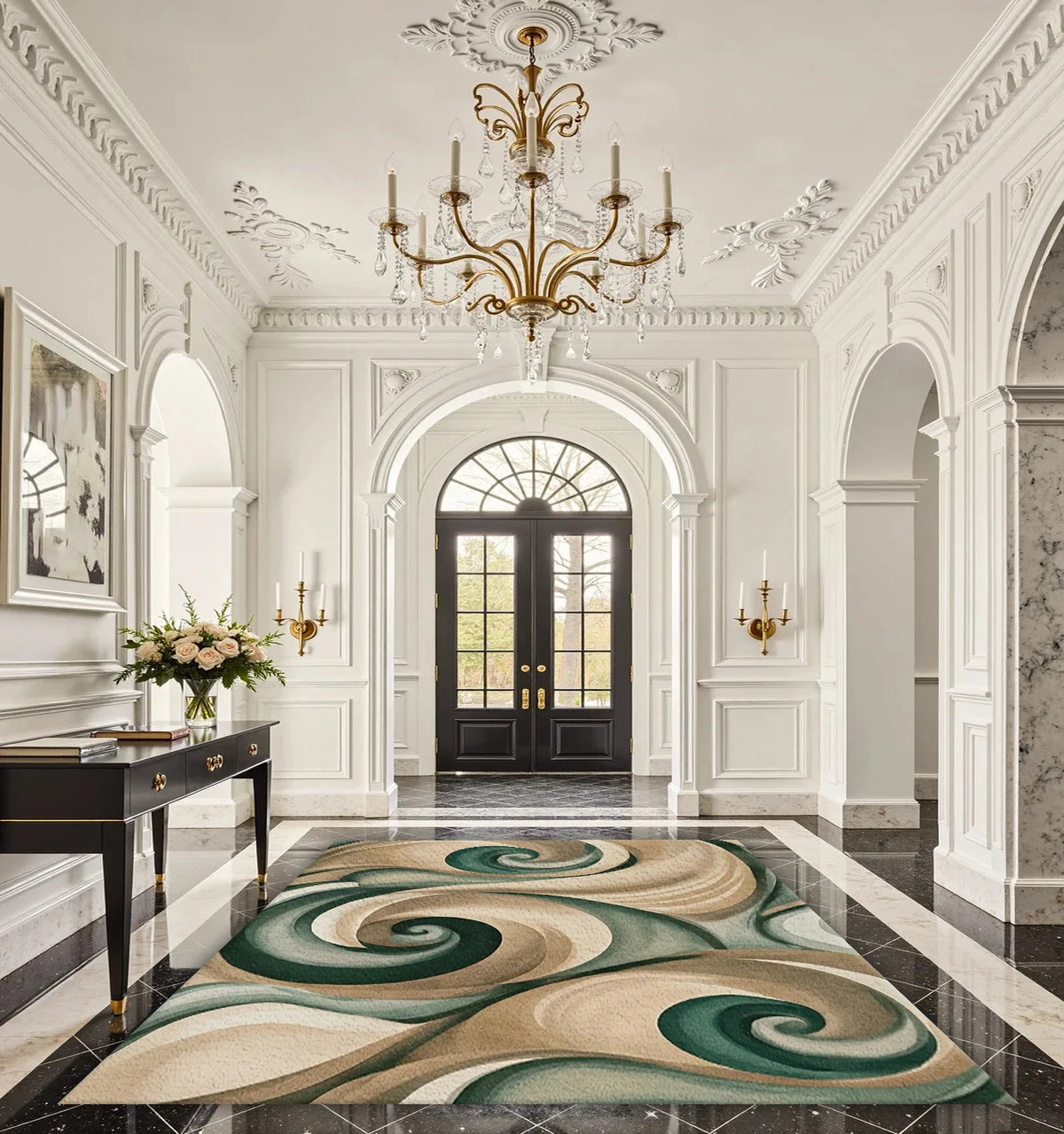 Abstract Swirl Polyester Carpet With Rubber Backing For Home