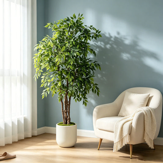 Olitree Realistic Faux Ficus Tree With Indoor Decor Planter