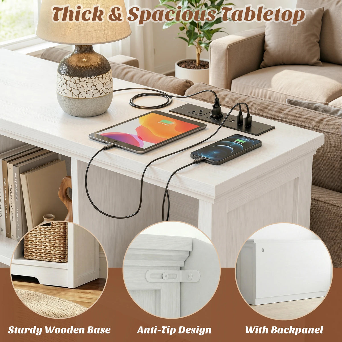 Aheaplus 8 Cube Wooden Bookshelf With Integrated Charging Ports