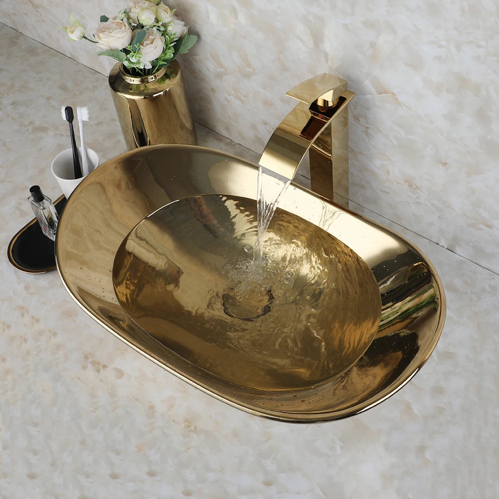 MEKKHALA Ceramic Vessel Sink Bathroom Basin Faucet Set