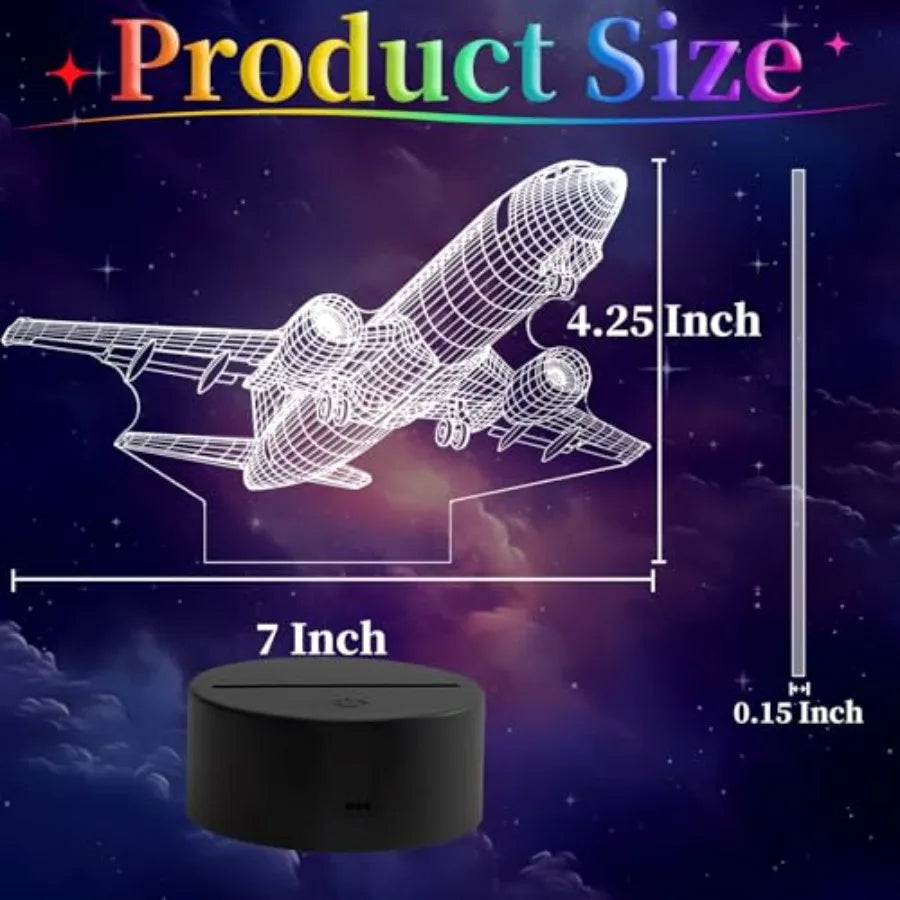 Airplane Night Light, 3D LED Illusion Night Lamp for Boys - Aircraft Themed Bedroom Lamps, Optical Illusion Lamp with Remote Co